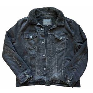 American Eagle Black Distressed Fleece Jeans Jacket XL